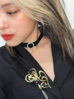 人気 ☆INSTANTFUNK☆REVERSIBLE VELVET CHOKER Black Crystal Velvet Strap Choker | Ryujin - ITZY - Fashion