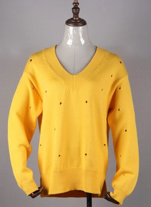Yellow Distressed V-Neck Sweater | Jeonghan - Seventeen