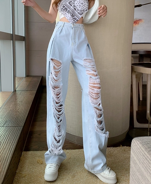 Blue Wide-Leg Ripped Jeans | Ningning - Aespa - Fashion Chingu