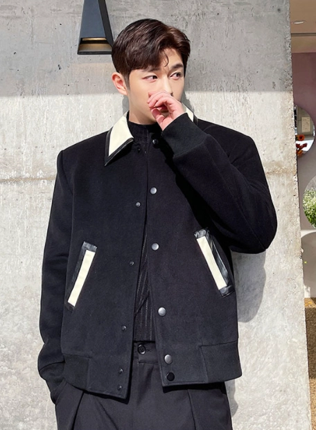 ジャケット BLACK WOOL CASUAL JACKET Cianni Men's Black Zippered Wool Blend Winter Short Jacket
