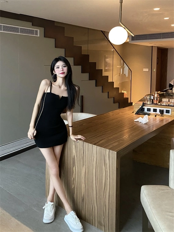 Black Front-Slit Sling Dress | Joy Red Velvet - Fashion Chingu