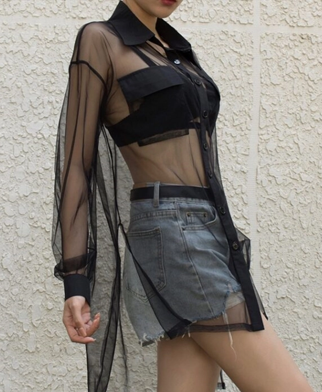 Black Sheer Shirt | IU - Fashion Chingu