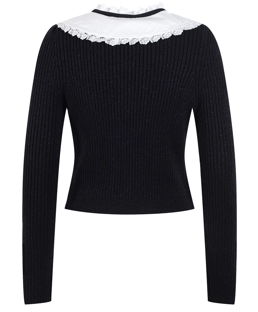 [MERRYMOTIVE] BLACKPINK着用☆Color flower knit necklace Green Glittered Cardigan With Collar | Jennie - BlackPink
