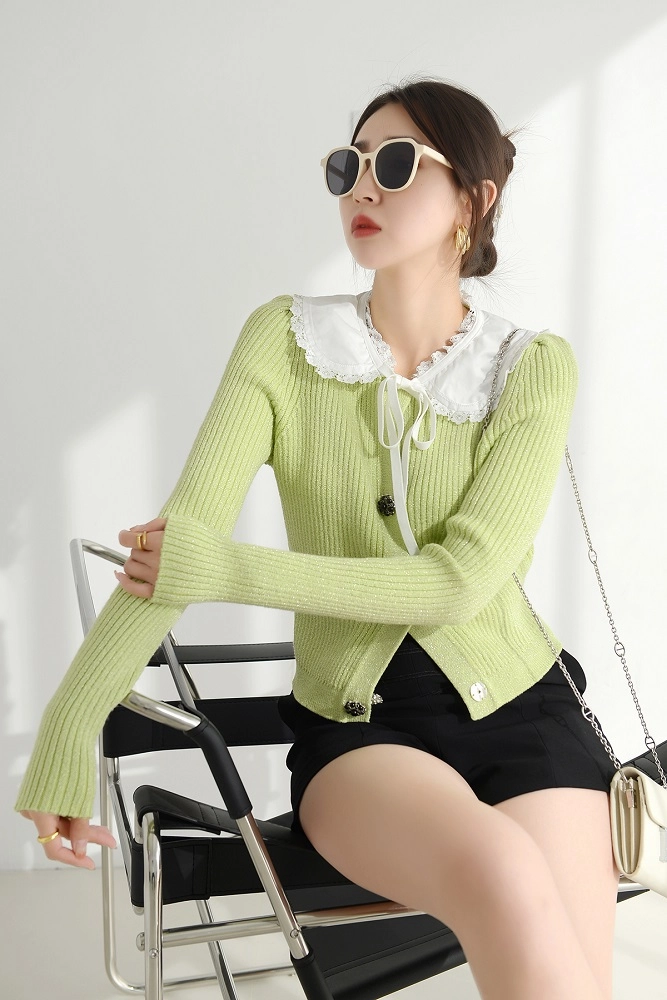 Green Glittered Cardigan With Collar | Jennie - BlackPink