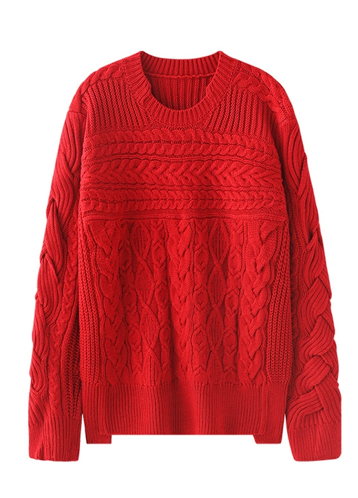 Red Round Neck Twist Knit Sweater | IM - MONSTA X - Fashion