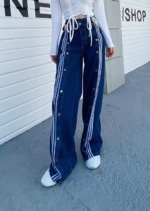 Blue Multi-Button Striped Denim Jeans | Lisa - BlackPink