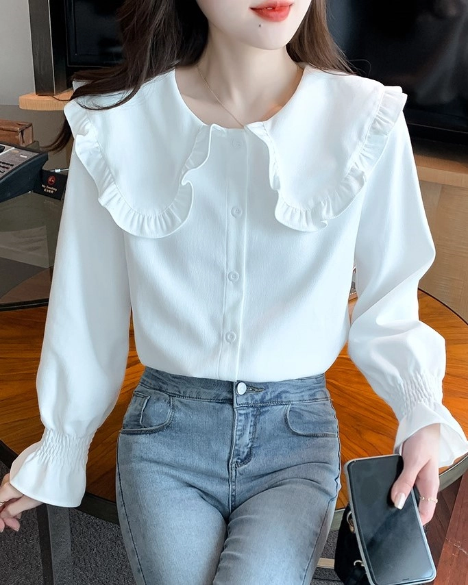 White Ruffled Doll Collar Button-Up Blouse | Kook Yeon Su