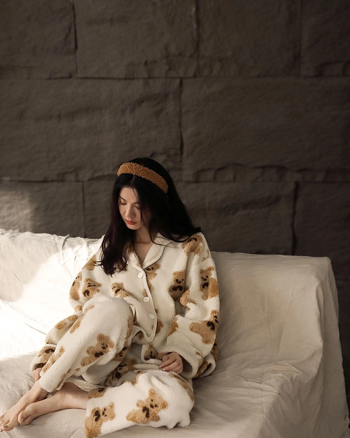 Beige Button Down Bear Pattern Pajama Set | Enhypen - Jungwon