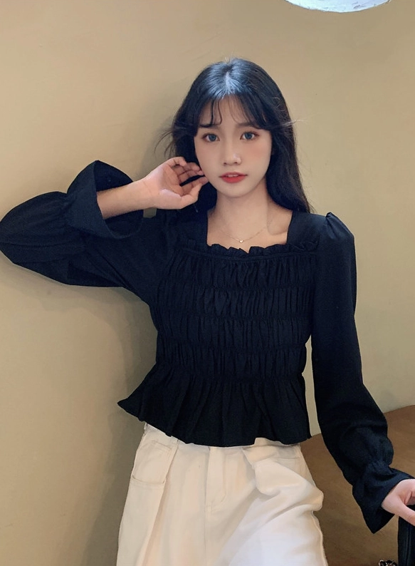 【YEGG】韓国人気新作★ Square Neck Long Sleeve Tee Squareneck Braless Long Sleeve Top – HAE-us