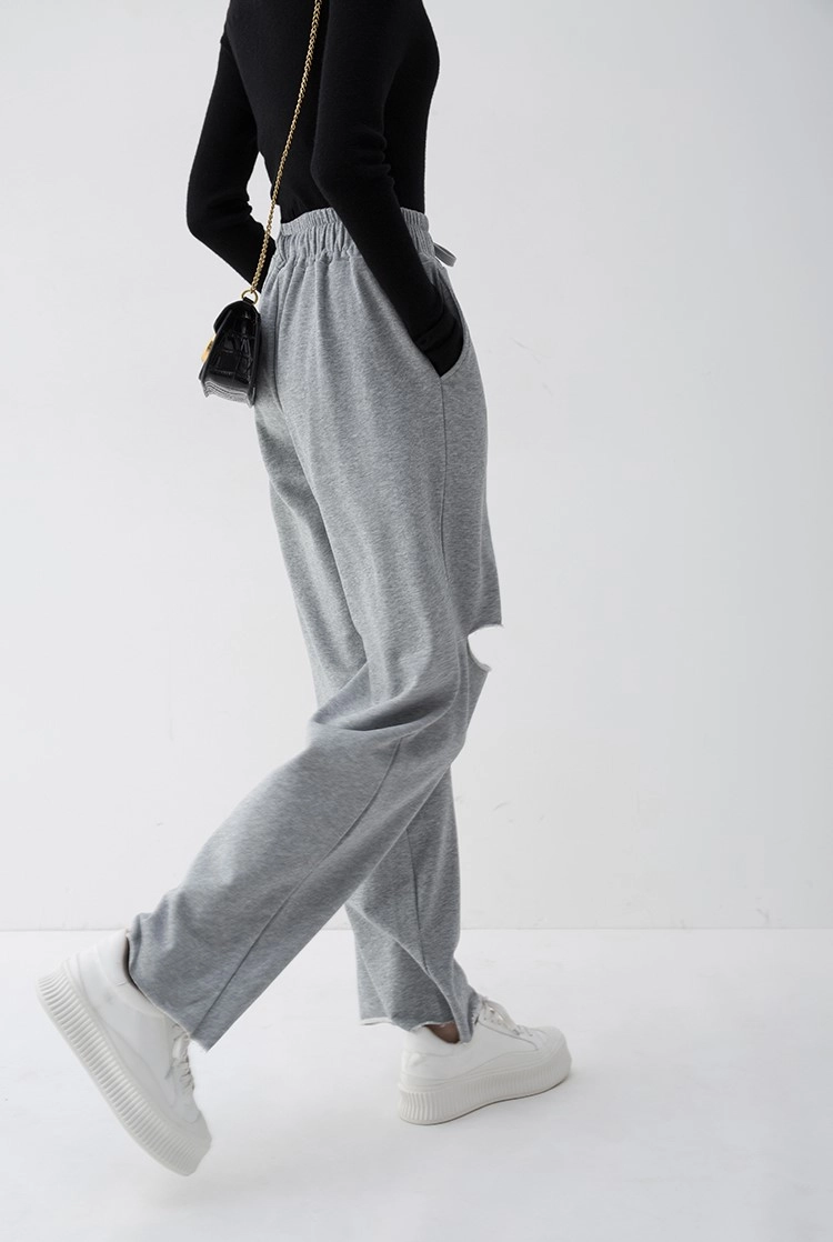 Grey Ripped Jogging Pants | Rose - BlackPink - Fashion Chingu