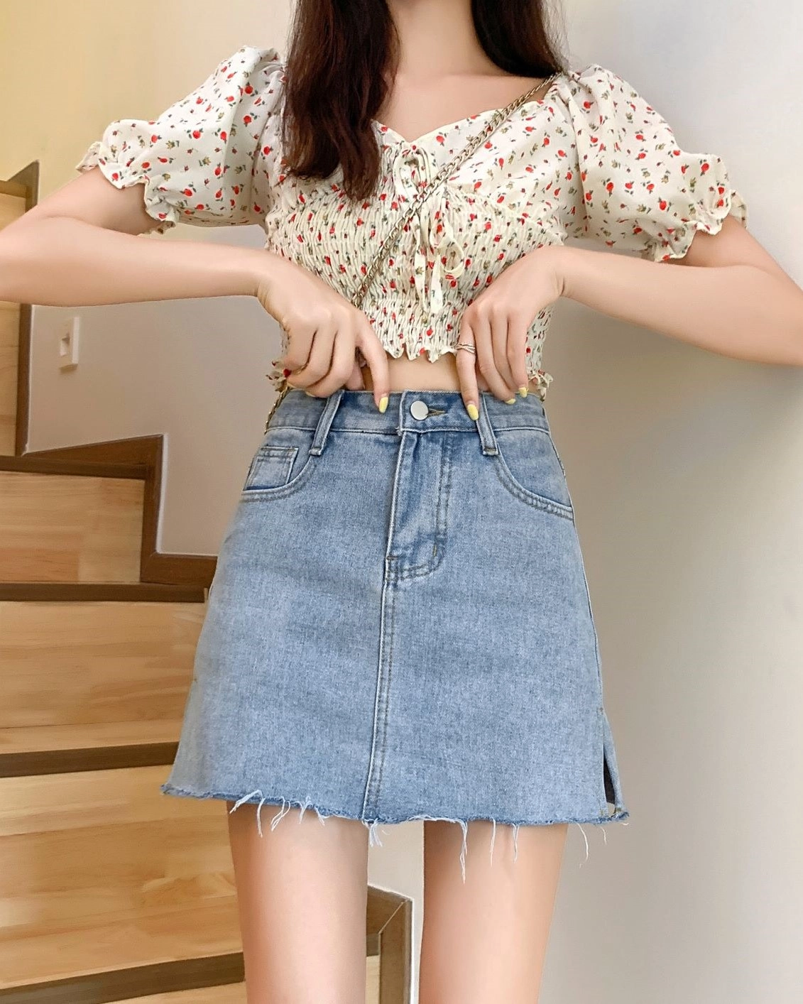 Light Blue Zip-Up Mini Skirt | Tzuyu - Twice - Fashion Chingu