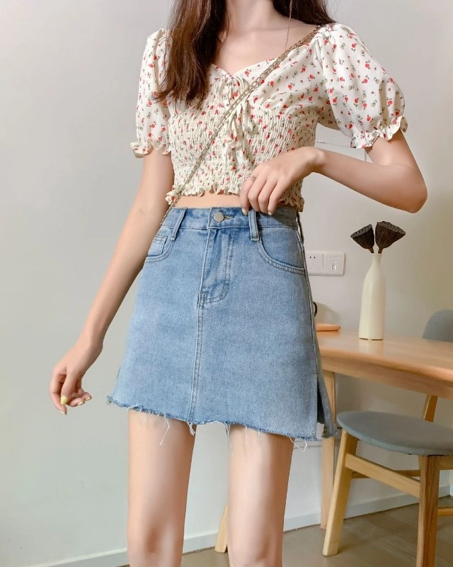 Light Blue Zip-Up Mini Skirt | Tzuyu - Twice - Fashion Chingu