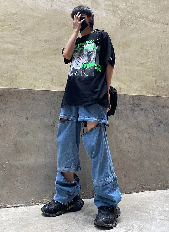 【VETEZE】22SS★ Cut Off Pointed Denim Pants Blue Cut-Off Pointed Denim Jeans | Wheein - Mamamoo