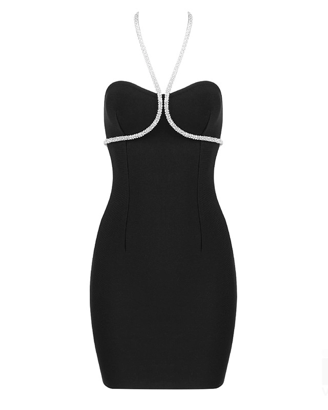 ワンピース ETMON Check Bubble Bustier Dress, Black Brianda Mini Dress - Corset Bodice Bubble Hem Dress in Black