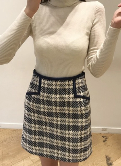 Blue Plaid Tweed Skirt | Karina – Aespa