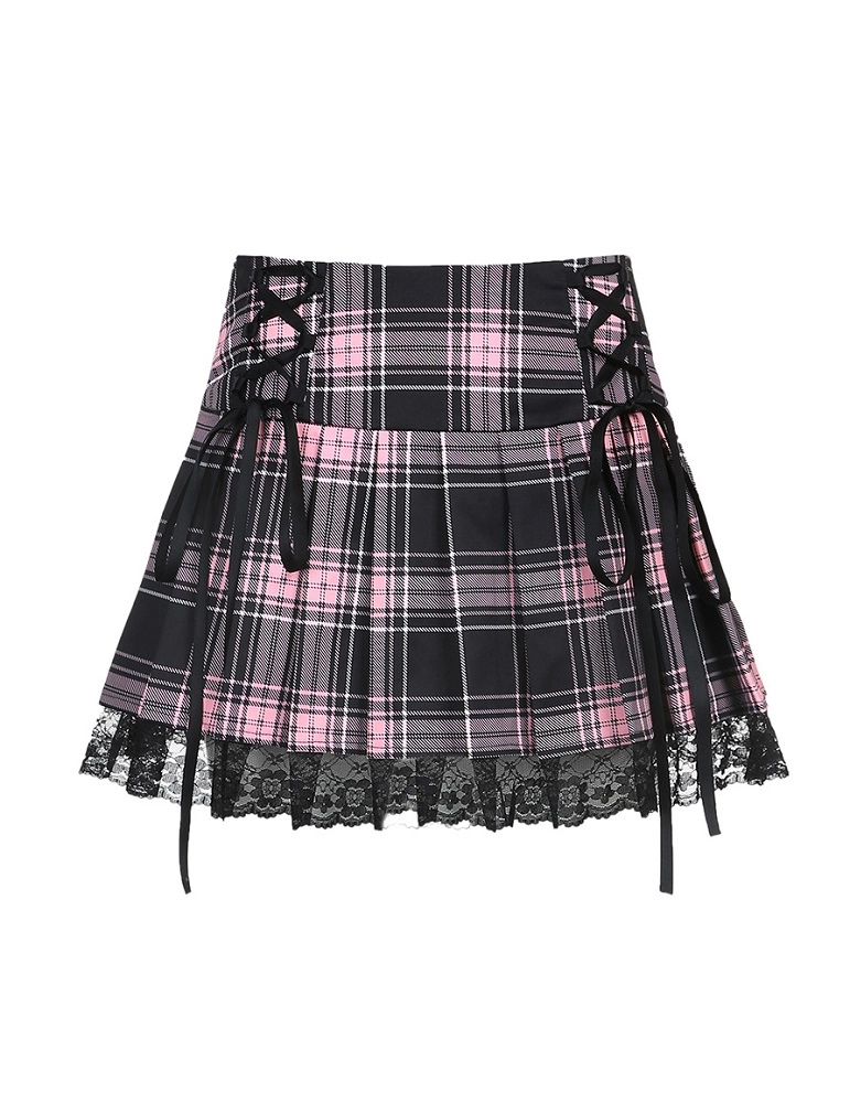 Pink Plaid Lace Skirt | Miyeon - (G)I-DLE - Fashion Chingu