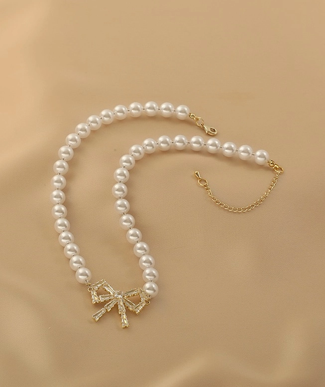 【TATIANA】RIBBON TIE PEARL NECKLACE★送料・関税込★2色 TATIANA】(Silver925) Ribbon Tie Pearl Necklace/ 追跡送