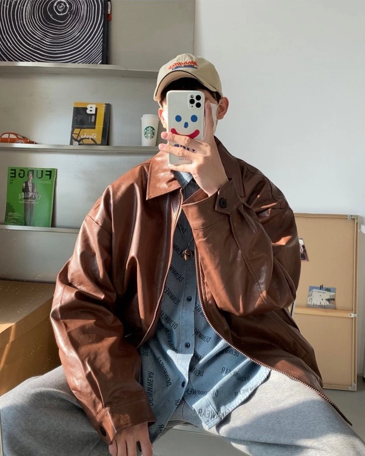 Brown Synthetic Leather Jacket | Jun - Seventeen - Fashion Chingu