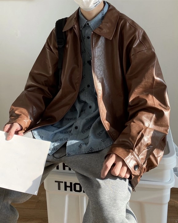 Brown Synthetic Leather Jacket | Jun - Seventeen - Fashion