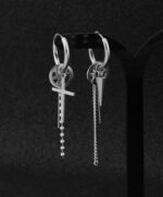Silver Cross And Pendulum Asymmetrical Earrings | Jimin