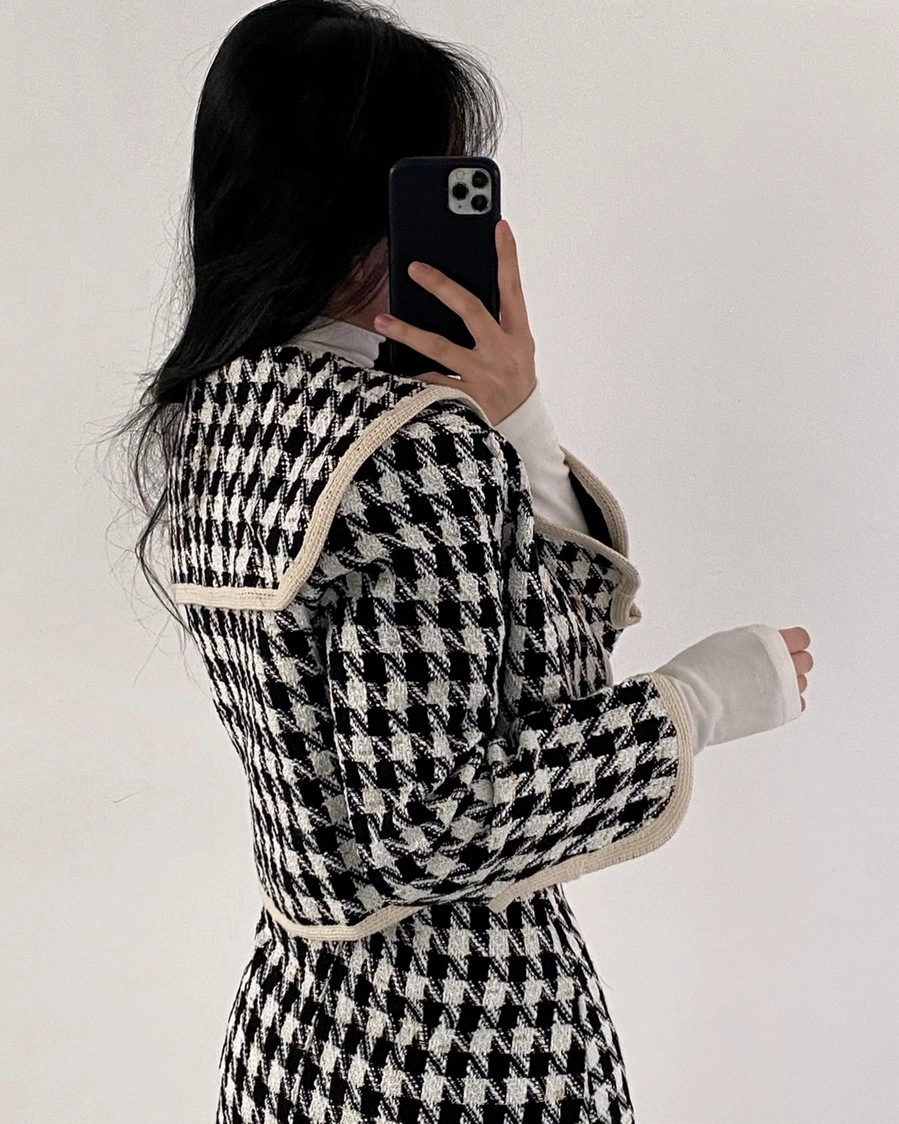 White And Black Sailor Collar Tweed Jacket | Miyeon - (G)I