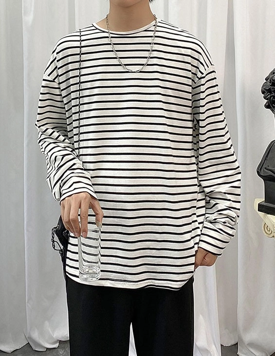 White Long Sleeve Striped T-Shirt | Youngjae - GOT7
