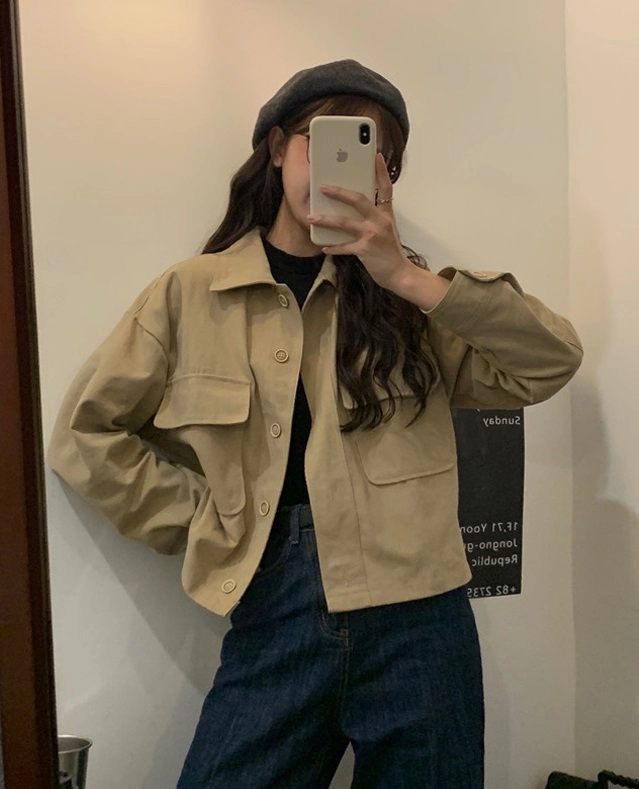 SEVENTEEN ピケット　DK Beige Front Pocketed Jacket | DK - Seventeen - Fashion Chingu