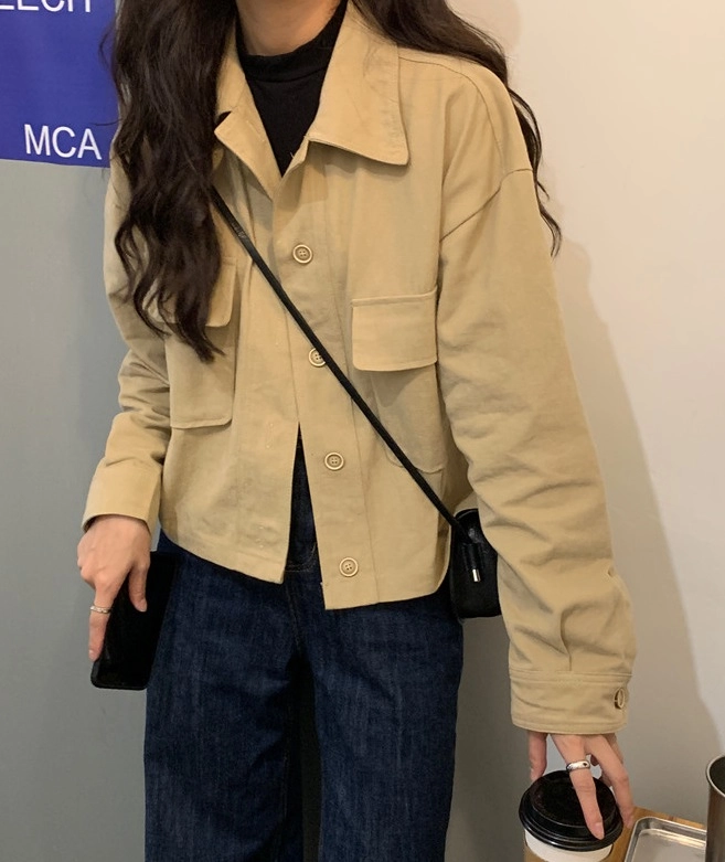 Beige Front Pocketed Jacket | DK - Seventeen - Fashion Chingu