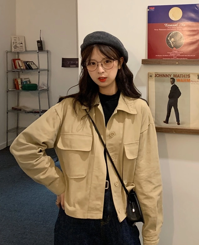 SEVENTEEN ピケット　DK Beige Front Pocketed Jacket | DK - Seventeen - Fashion Chingu