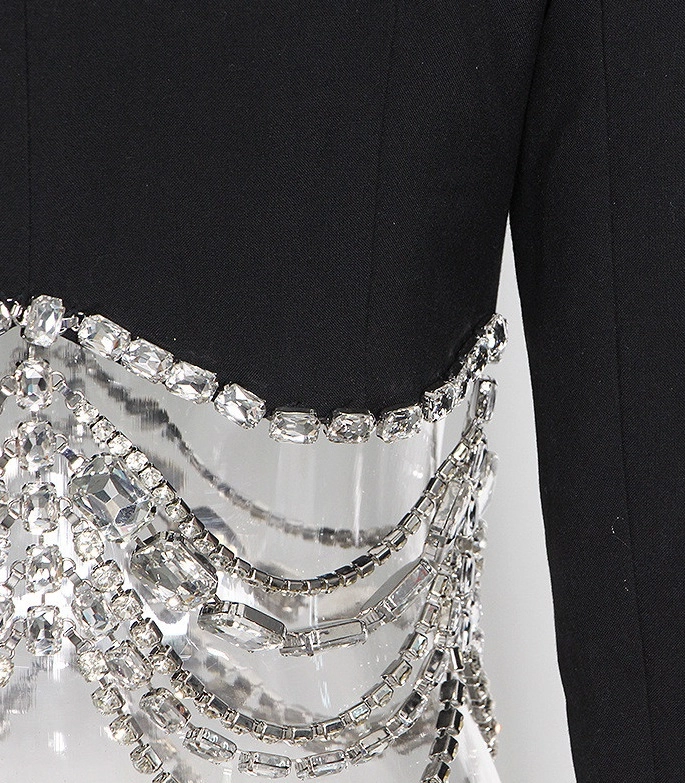 Black Crystal Chain Cropped Jacket | Yuna - ITZY - Fashion