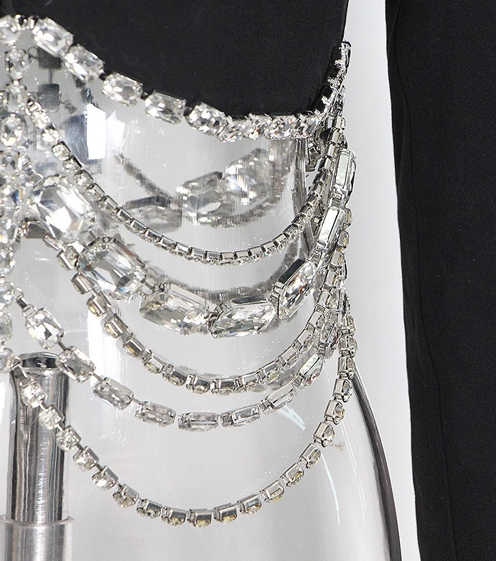 Black Crystal Chain Cropped Jacket | Yuna - ITZY - Fashion