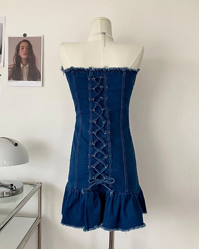 ロゼミューズ　lace denim dress rosemuse lace denim dress – BUNNY APARTMENT
