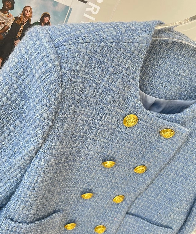 Blue Double-Breasted Tweed Jacket | Lisa - BlackPink