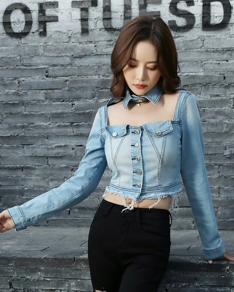 Blue Front Cut-Out Denim Top Lisa Blackpink Fashion Chingu