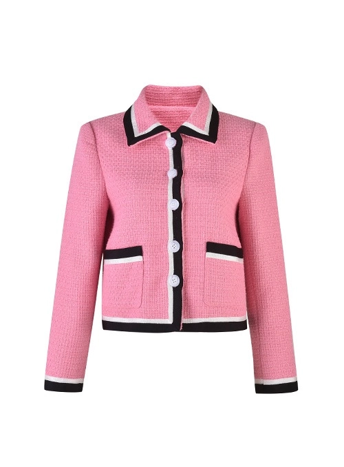 ジャケット ETMON Button Strap Tweed Jacket, Pink Pink Collared Tweed Jacket | Nayeon - Twice - Fashion Chingu