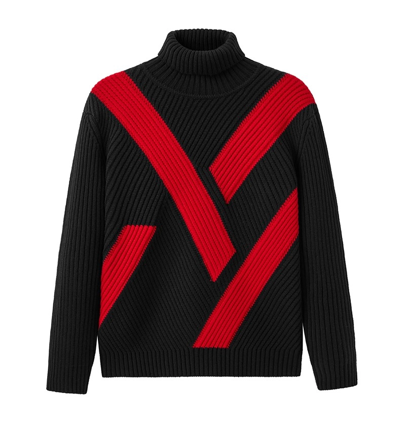 SEVENTEEN着用★【GENERAL IDEA】DOUBLE COLOR BLOCK PULLOVE.R Black And Red Color Block Turtleneck Sweater | Mingyu