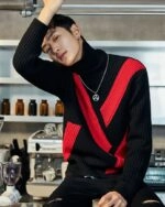 SEVENTEEN着用★【GENERAL IDEA】DOUBLE COLOR BLOCK PULLOVE.R Black And Red Color Block Turtleneck Sweater | Mingyu