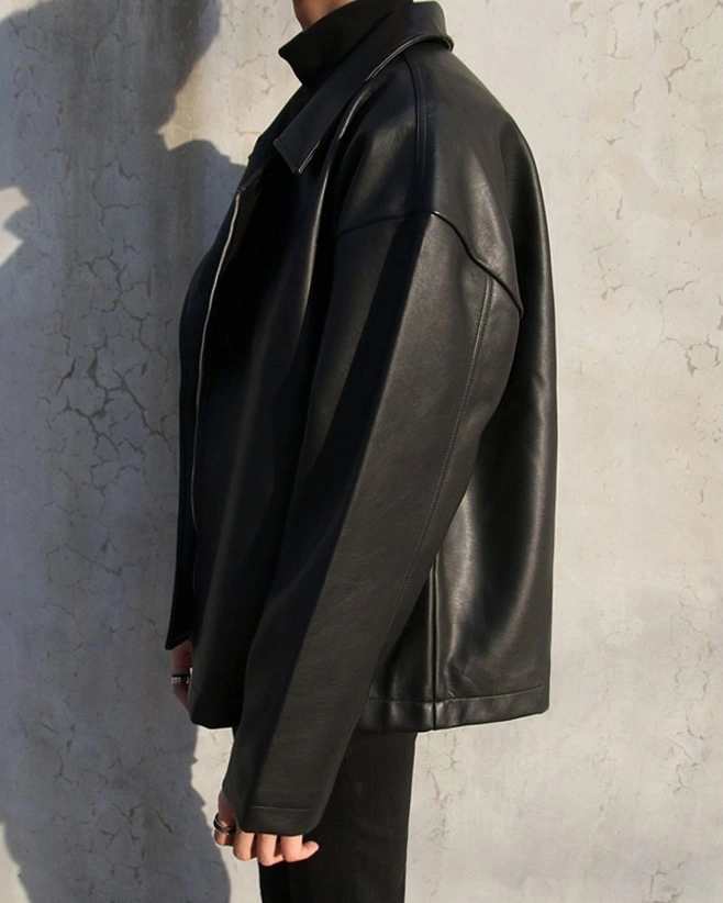 Black Slanted Zipper Faux Leather Jacket | IU - Fashion Chingu
