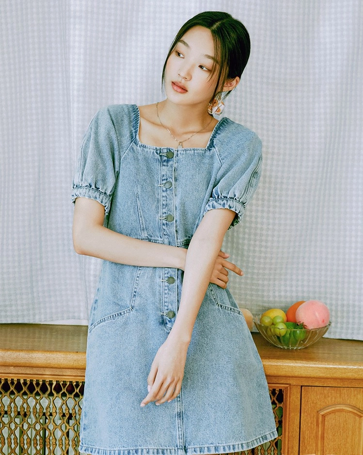 Blue Denim Puff Sleeves Dress | Lisa - BlackPink - Fashion