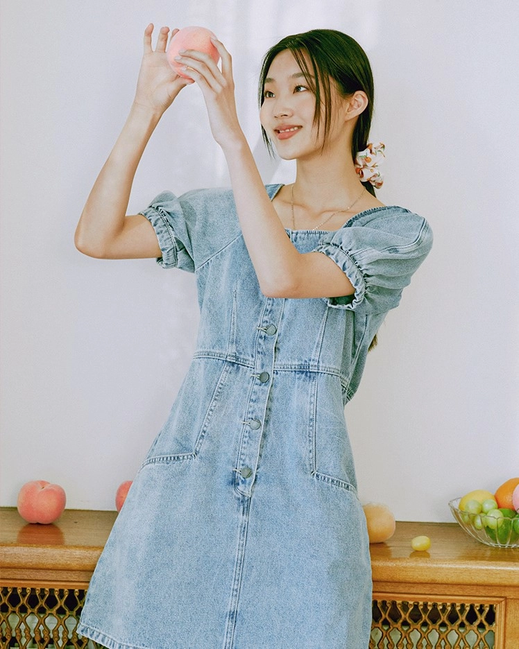 Rosé Muse denim puff sleeves dress ブルー denim puff sleeves dress – BUNNY APARTMENT