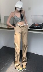 Navy Blue Folded Waist Pants | Jennie - BlackPink - Fashion