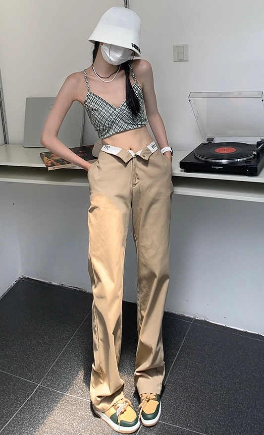 Navy Blue Folded Waist Pants | Jennie - BlackPink - Fashion
