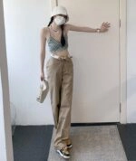 Navy Blue Folded Waist Pants | Jennie - BlackPink - Fashion
