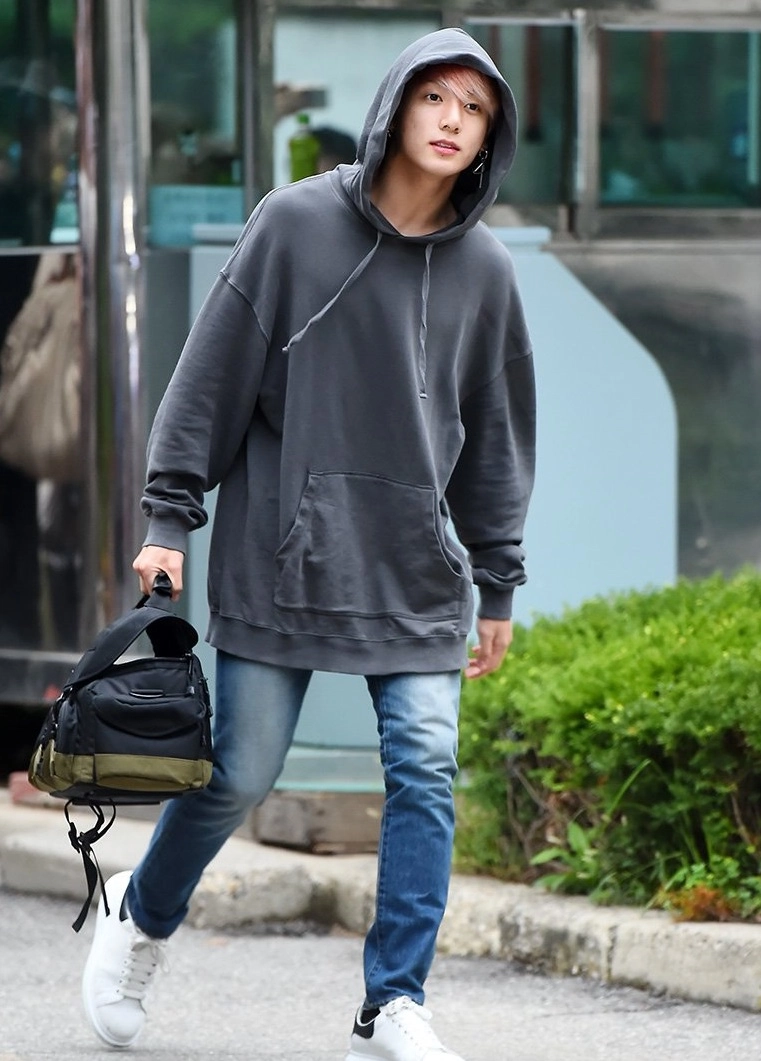 Grey Drawstring Hoodie | Jungkook - BTS - Fashion Chingu