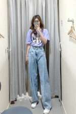 ☆BLACKPINK ジス着用/Bleach Flared Denim Pants/PLAC☆ Blue Denim Paint-Splashed Jeans | Jisoo - BlackPink