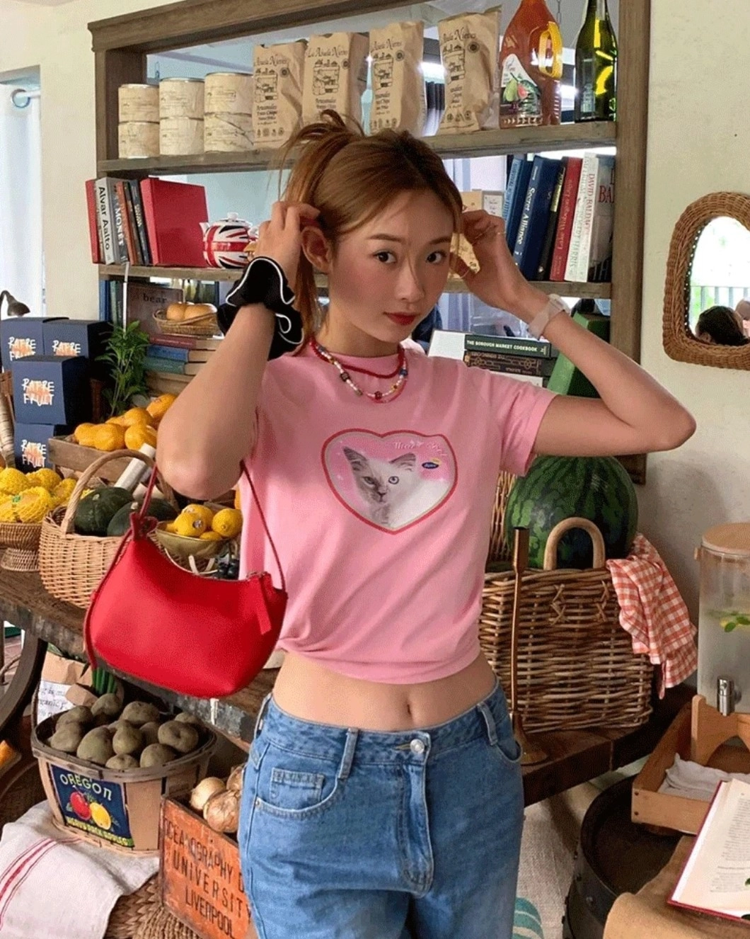 Pink Cat Heart Print T-Shirt | Yeji - ITZY - Fashion Chingu Pink Cat Heart Print T-Shirt | Yeji - ITZY - Fashion Chingu