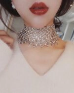 Silver Crystal Embezzled Net Choker Necklace | Sihyeon