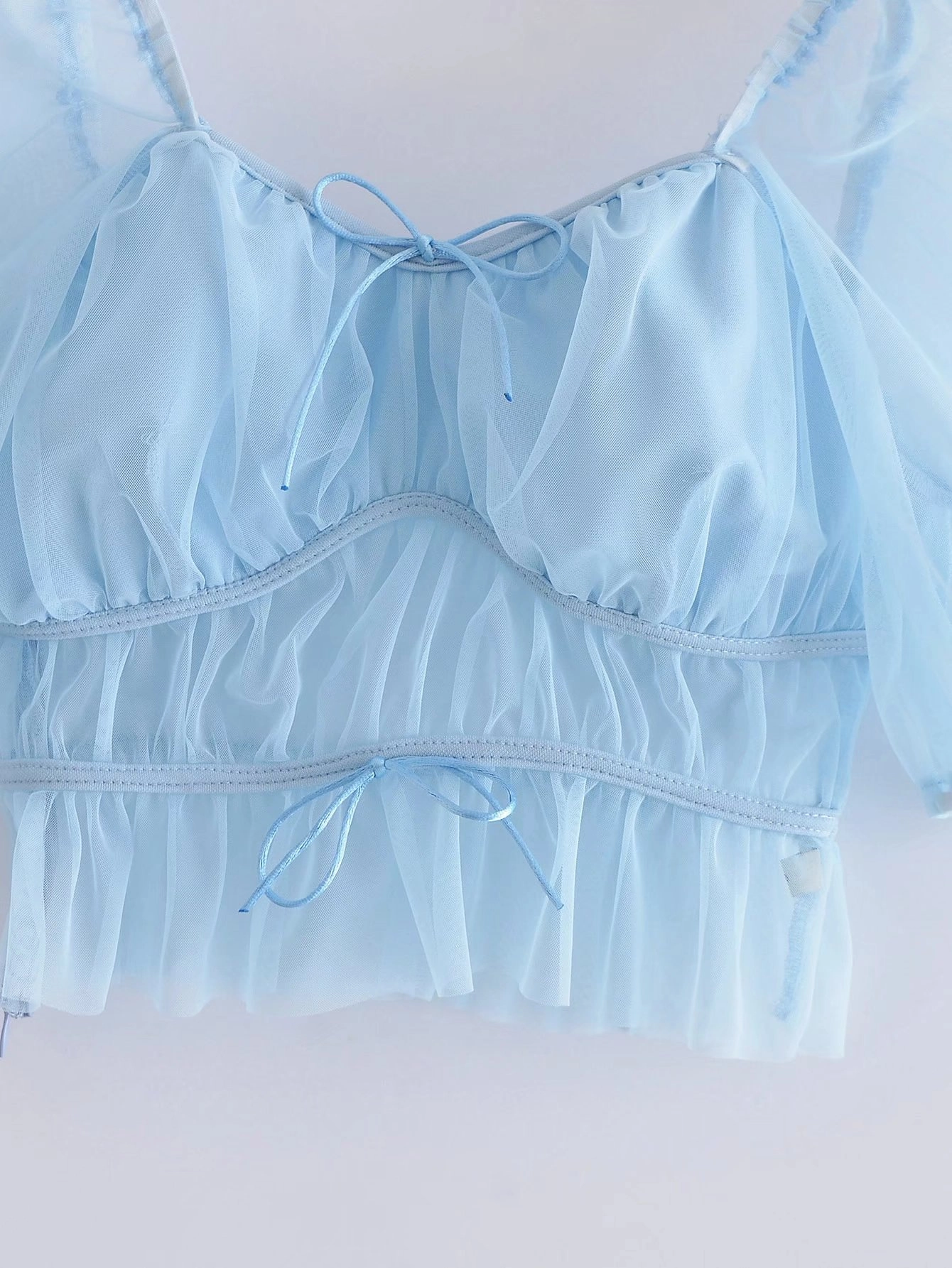 トップス CLANE BALLOON SHEER PUFF TOPS BLUE CLANE - バルーンシアーパフトップス - BALLOON SHEER PUFF TOPS