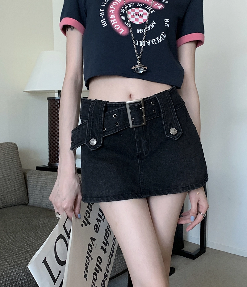 [SETSETSET] BELTED INDIGO DENIM MINI SKIRT ★韓國 06601-