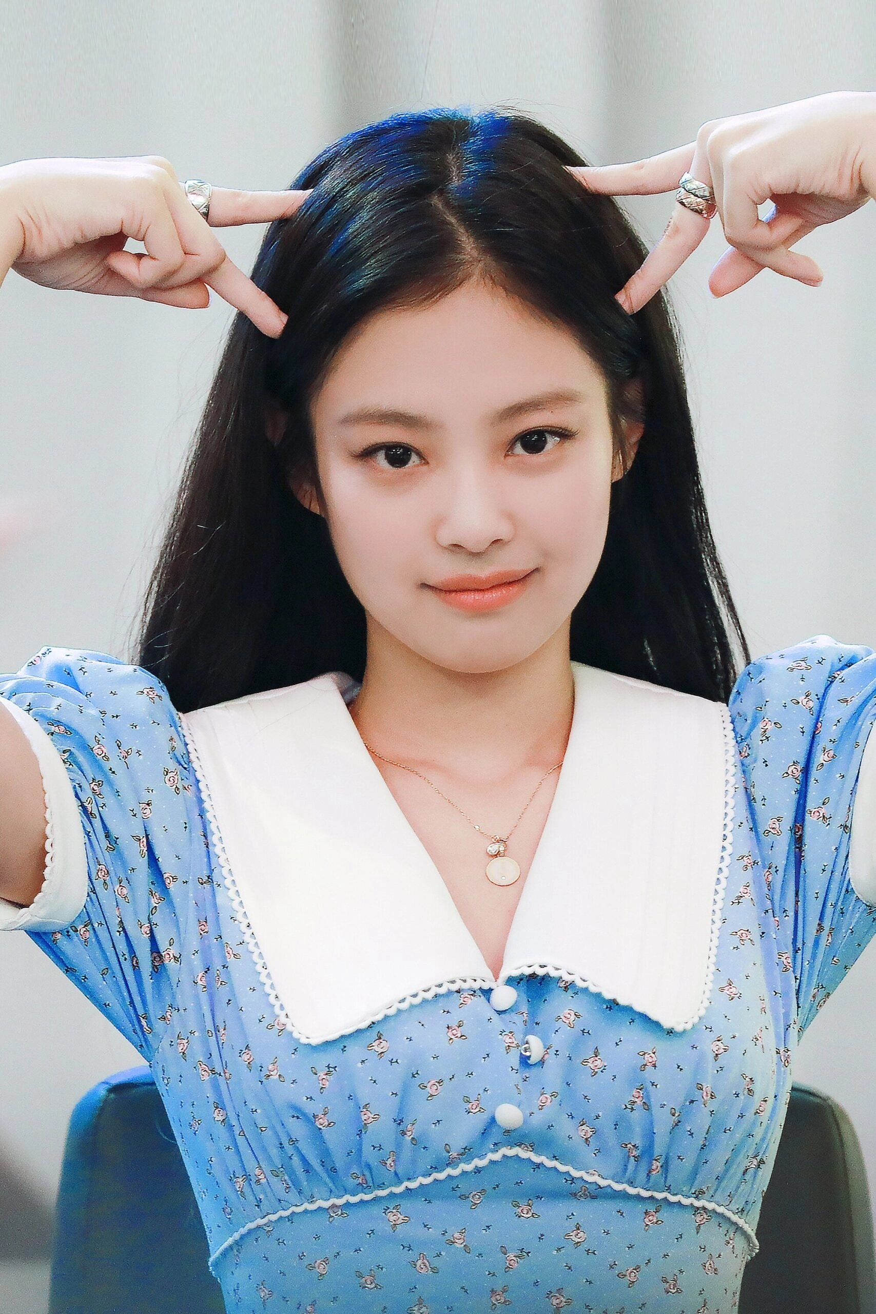 Blue Floral Collared Mini Dress | Jennie - BlackPink